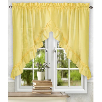 Ellis Curtain Stacey 60"x38" Ruffled Swag Curtain, Yellow