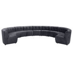 Meridian Furniture - Limitless Velvet Upholstered 11-Piece Modular Sectional, Gray - Invest in your home's comfort with this Limitless 11 Piece Sectional. This modular unit offers tons of flexibility in the number of ways that you can put each piece in the Limitless collection together to get the ideal customized look. Upholstered in grey velvet, this beautiful piece is soft and cool to the touch, so you can feel comfortable from every angle. Button and channel tufting add to this unit's upscale look and contemporary charm.