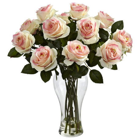 Blooming Roses With Vase, Light Pink