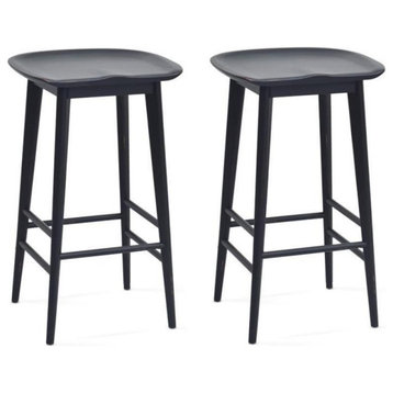 Home Square 2 Piece Solid Acacia Wood Counter Stool Set in Black