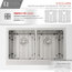 33"x 21" Stainless Steel Double Basin Undermount Kitchen Sink with Grids and