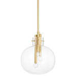 Hudson Valley - Hudson Valley Hempstead 3 Light Pendant 3914-AGB, Aged Brass - The glass globe goes glam. A trio of metal rods suspended at different heights within beautifully clear glass globes create visual interest and highlight Hempstead's exquisite metalwork. The pendants are an ideal choice over kitchen islands, tables (dining, coffee, console or end) or even a freestanding tub. Place the sconce near the vanity or flanking a fireplace.