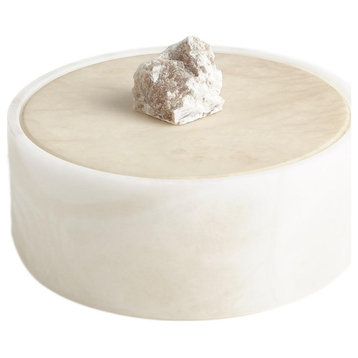 Luxe Italian Alabaster Stone Slab Long Box Rock Live Edge Handle Natural White