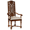 Jacobean Style Dark Oak Chair Pierced Back, Arm