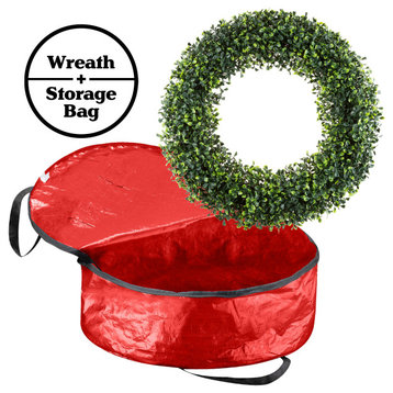 Front Door Wreath and Storage Bag 19.5" Artificial Foxtail Fern Wreath and Tote