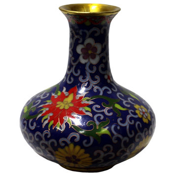 Chinese Metal Purple Blue Enamel Cloisonne Vase Shape Figure Hws570
