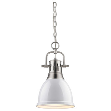 Duncan 1 Light Mini Pendant In Pewter With White Steel Shade(s) (3602-S PW-WH)