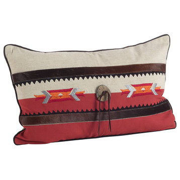 Cowhide Trim Southwestern Embellished Down Filled Pillow, 12"x20"