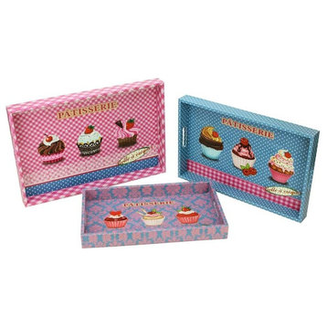Decorative Patisserie Theme Wooden Trays, Set of 3