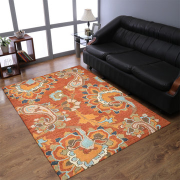 Rugsotic Carpets Hand Tufted Wool 8'x10' Area Rug Floral Rust K00151