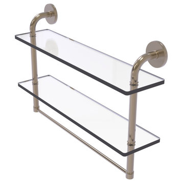 Remi 22" Two Tiered Glass Shelf with Towel Bar, Antique Pewter