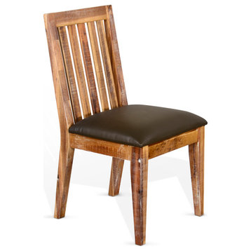 Rustic Farmhouse Slatback Chair with Cushion Seat