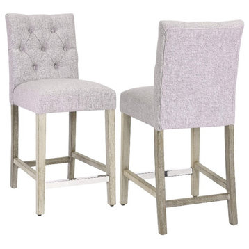 Jameson 24" Linen Fabric Tufted Upholstered Counter Stool (Set of 2)