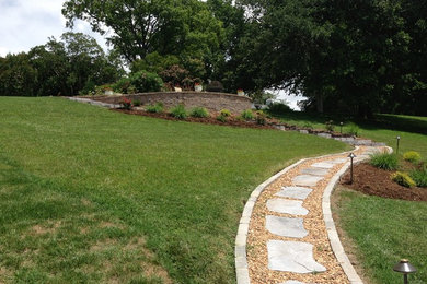 Design ideas for a mid-sized traditional full sun hillside concrete paver retaining wall landscape in Cincinnati for summer.