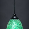 Zilo 1 Light Mini Pendant In Matte Black, 5" Green Fusion Glass