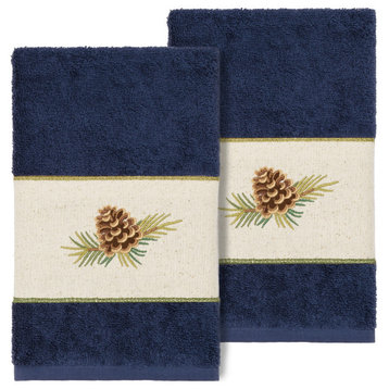 Linum Home Turkish Cotton Pierre 2-Piece Hand Towel Set, Midnight Blue