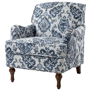34" Wooden Upholstered Accent Chair, Navy