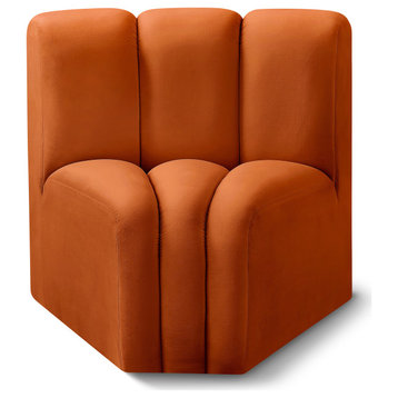 Arc Velvet Upholstered Curved Corner Chair, Cognac