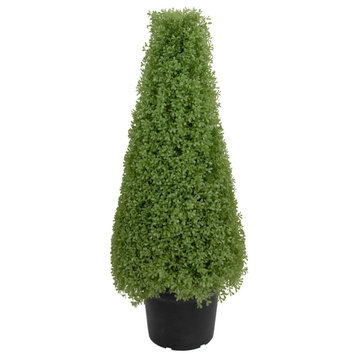 3' Artificial Boxwood Cone Topiary Tree With Round Pot Unlit