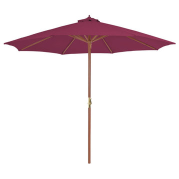 vidaXL Outdoor Umbrella Parasol with Crank Handle and Wooden Pole Bordeaux Red