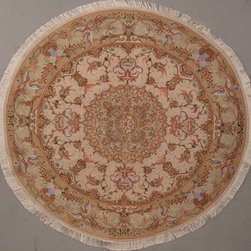 Round Persian Tabriz rug 5' diameter - Area Rugs