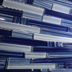 Glossy Electric Blue Colorful Stripes Glass Mosaic Backsplash Tiles - Home Accessories & Decor