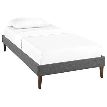 Tessie Twin Upholstered Fabric Bed Frame With Squared Tapered Legs, Gray