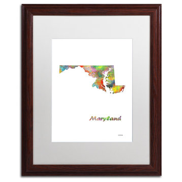 Marlene Watson 'Maryland State Map-1' Art, Wood Frame, 16"x20", White Matte