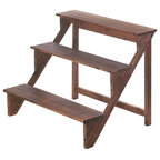 Vifah Outdoor Wood Three Layer Plant Stand Transitional Wooden Steps Stand