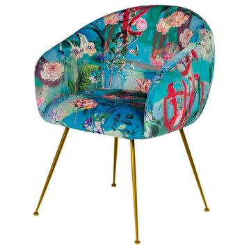 Modrest Roxann Contemporary Floral Velvet Gold Dining Chair