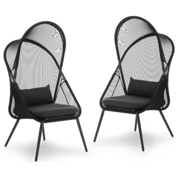 Greemotion Alverta 2-Piece Black Outdoor Fabric Mesh Foldable Chair