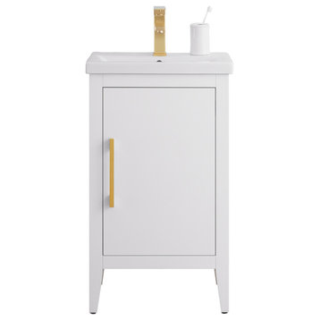 Vanity Art Bathroom Vanity Cabinet with Sink and Top, White, 20", Golden Brushed