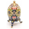 Faberge Box Enameled Large Floral Egg, 24K Gold Figurines w/ Swarovski Crystal