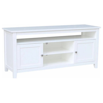 Traditional TV Console, Hardwood Construction With Adjustable Shelving, White