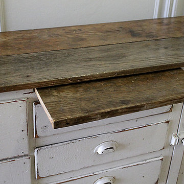 Antique Primitive European Farmhouse Style Buffet Server with Wood Top