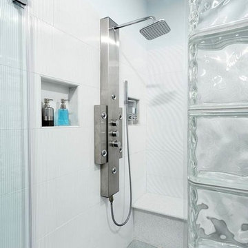 Glass Block Walls & Windows Highlight Bath Remodel by Michael Nash Design, Build