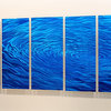 Blue Water-Inspired Multi-Panel Metal Wall Art "Cobalt Ripple", 68"x24"