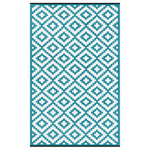 Green Decore - Lightweight Indoor/Outdoor Reversible Plastic Rug Nirvana, Teal Blue / White, 8x - Easy to clean Resistant to moisture and can simply be wiped clean, Made from recycled plastic.