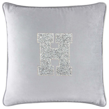Sparkles Home Luminous Rhinestone Monogram Pillow, 16", Silver Velvet