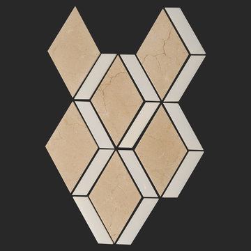Crema Marfil Marble and Thassos White Mix Diamond Waterjet Tile Mosaic