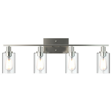 Costway 4-Light Wall Sconce Bathroom Vanity Light Fixtures w/Clear Glass Shades