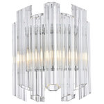 Elegant Furniture & Lighting - Riviera 1-Light Chrome Wall Sconce - The romance of the Mediterranean coast personified, Riviera collection wall sconces make any home feel like a chic resort. A semicircle of dazzling clear fluted crystal rods are placed at alternating heights to create a modern jagged look. The crystal rods are connected by hooks to the sturdy chrome-finished iron frame for easy cleaning. Candelabra but circle the inside of the frame, creating radiant lighting without being overpowering. A refined complement for a bathroom, bedroom, or entryway.