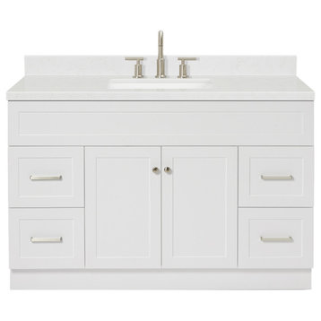 Ariel Hamlet 54" Single Rectangle Sink Bathroom Vanity, Carrara Quartz, White