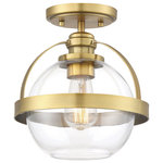 Savoy House - Pendleton 1-Light Semi-Flush, Warm Brass - This Savoy House Pendleton 1-light ceiling semi-flush mount is a smart way to pep up the illumination and style inany room, including small spaces that might otherwise have lackluster light. It showcases a large orb of clear glass that is open at the bottom, allowing for more direct light and making it easy to replace the bulb. Metal bands bisect the shade and help hold it to the fixtureï_’s base. Try using this fixture in laundry rooms, closets, hallways or entryways, though truly the possibilities are endless. Finished in warm brass. This fixture is 9.38" wide and 9.75" tall. Uses a standard size bulb of up to 60 watts (not included).