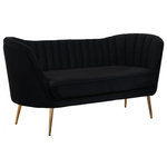 Meridian Furniture - Margo Velvet Upholstered Set, Black, Loveseat - Lean back and lounge in luxurious style on this stunning Margo black velvet loveseat by Meridian Furniture. This contemporary loveseat features plush velvet upholstery that is both classy and sumptuous against your skin, a single seat cushion and rounded arms that curve into a low, rounded back, creating a perfect, modern piece for your home. Gold stainless steel legs support this loveseat and provide stunning contrast to the loveseat's plush, black fabric.
