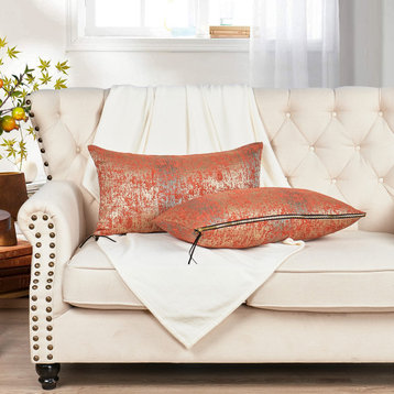 Jacquard Chenille Big Zipper Pillow Cover Set, Orange, 2 Piece, 14"x26"