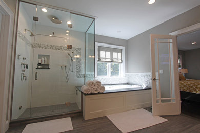 Example of a transitional home design design in Boston