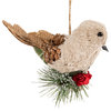 6.75" Front Facing Plaid Bird and Frosted Pine Needle Hanging Christmas Ornament