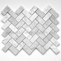 Bianco White Carrara Marble Herringbone Mosaic Honed - Home Accessories & Decor