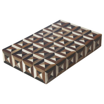 Luxe Optical Illusion Squares Decorative Box 16" Geometric Mid Century Modern